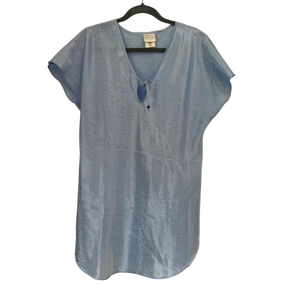 Delicate Treasures Satin Sleep Shirt Nightgown Light Blue Keyhole Tie Coquette M